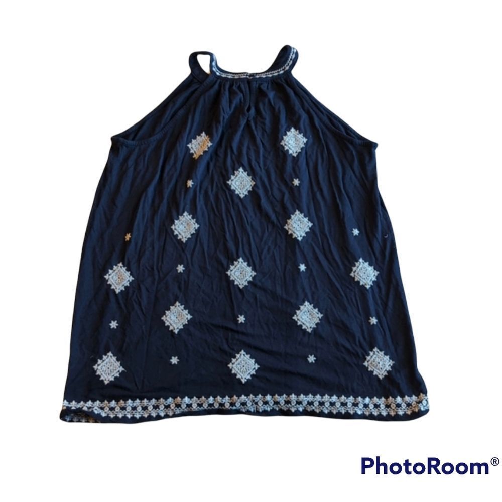Women's Tank Top, Blue, Navy Blue Patterned Tank Top, Blue Tank Top, Summer